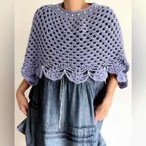 Fantastic Vtg 70s Crochet Lavender Shawl Wrap Handmade